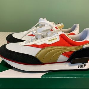 Women’s sneakers, Puma,size 8.5, red, white, gold and black